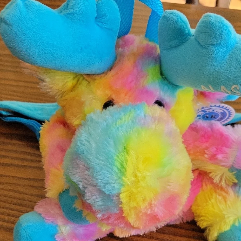 NWT -- Plush Rainbow Moose Backpack - Blue Accents